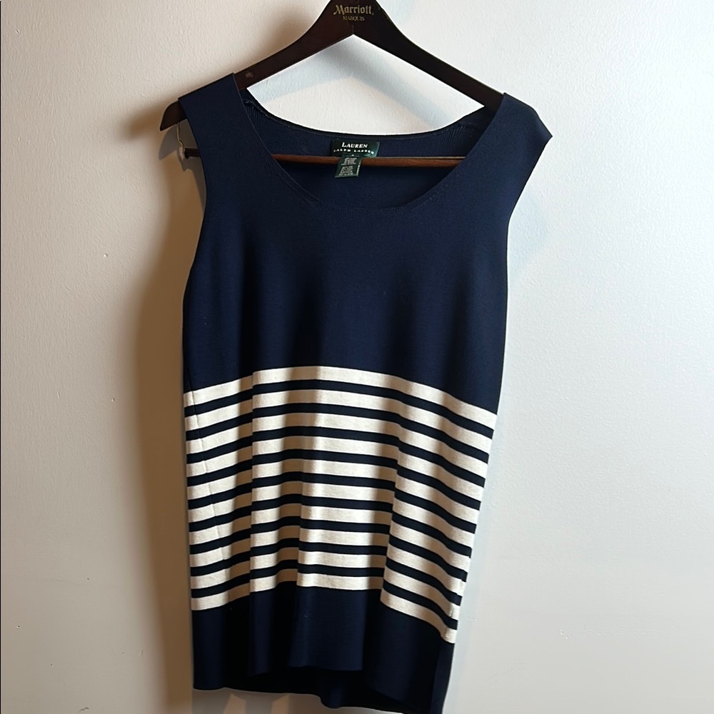 Lauren Ralph Lauren Blue and White Button Down Tank Top with Cardigan - Picture 12 of 16